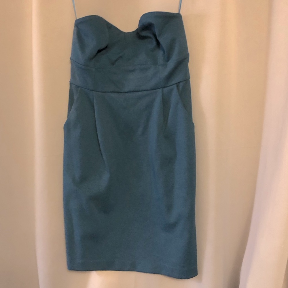 Strapless Dark Teal Dress with Pockets